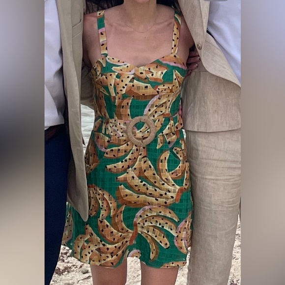 FARM RIO Green Raining Bananas Mini Dress in Perfect Condition - Picture 2 of 5